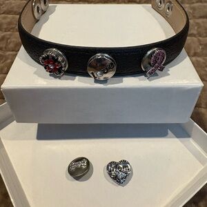 Black Leather Bracelet with Silver Snap Charms